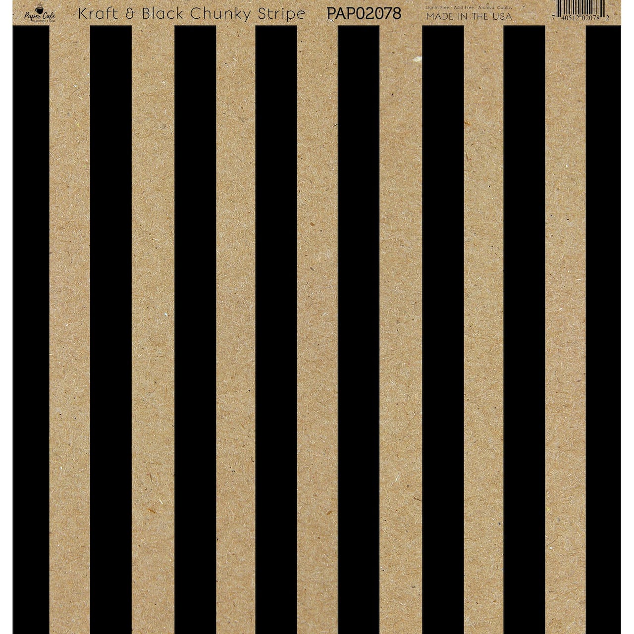 Paper Caf&#xE9; Kraft &#x26; Black Chunky Stripe 12&#x22; x 12&#x22; Cardstock, 15 Sheets